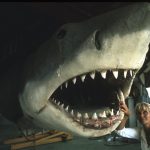 Valerie with ‘Bruce’ the mechanical Great White during the filming of JAWS.