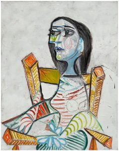 Pablo Picasso Spanish 1881–1973 Portrait of a woman (Portrait de femme) 1938 oil on canvas 98.0 x 77.5 cm 116.5 x 96.3 cm (framed) Centre Pompidou, Paris, Musée national d’art moderne-Centre de création industrielle Gift of the artist, 1947 © Succession Picasso/Copyright Agency, 2022 Photo © Centre Pompidou, MNAM-CCI/Georges Meguerditchian/Dist. RMN-GP