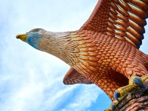 A sculpture of a red eagle spreading its wings. Popular tourist spot on Langkawi island. Langkawi, Malaysia. 23 June 2020. | Photo by Langkawi Development Authority (LADA)/NHA File Photo