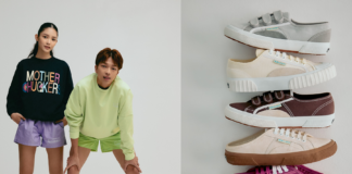 Models on the left wearing Superga x Motherchuckers 2750 Strap (RM449.90). Available in Brown Coffee, sizes EU 35-45; and in Pebble Grey, sizes EU 35-45. Photo on the right shows the full collection available in Malaysia. From the top: Superga x Motherchuckers 2750 Strap in Pebble Grey (RM449.90); Superga x Motherchuckers 2630 Stripe in Yellow Butter (RM449.90); Superga x Motherchuckers 2750 Strap in Brown Coffee (RM449.90); Superga x Motherchuckers 2402 Suede Mule in Oatmeal; Superga x Motherchuckers 2402 Suede Mule in Fuchsia Orchid; and Superga x Motherchuckers 2630 Stripe in Neptune. | Photos by Superga Malaysia/NHA File Photo