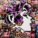 3B_AIKO, Kiss, 2017. 46 x 34 inches. Mixed media on canvas. Courtesy of the artist.