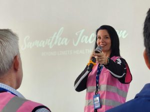 Samantha Jackson, an Australian personal health coach to A-list Hollywood actors and musicians, facilitating Bluescope's first CONNACTION health talk initiative. | NS Bluescope Malaysia factory in Kapar, Selangor, Malaysia. | Photo by Ruzanna Muhammad/NHA File Photo