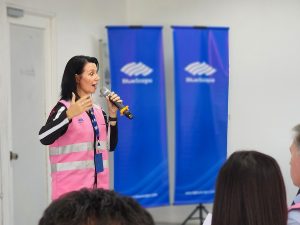 Samantha Jackson, an Australian personal health coach to A-list Hollywood actors and musicians, facilitating Bluescope's first CONNACTION health talk initiative. | NS Bluescope Malaysia factory in Kapar, Selangor, Malaysia. | Photo by Ruzanna Muhammad/NHA File Photo