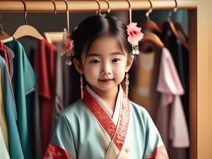 Text-to-image generation example by Tongyi Wanxiang. Prompt: A six-year-old girl's beautiful and exquisite Chinese-style Hanfu is displayed in front of a clothes rack, medium close-up, 85mm lens. | Photo by Alibaba Cloud's Tongyi Wanxiang/NHA File Photo