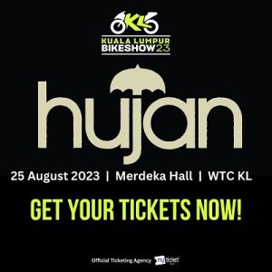 Ticket sales poster for Malaysian indie rock band Hujan's concert happening at the Kuala Lumpur Bike Show 2023 (KLBS'23) on 25 August 2023 at Merdeka Hall WTC KL. | Poster by KLBS'23/Moventuum