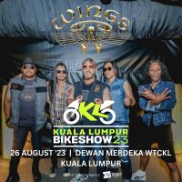 Poster showing band members of Malaysia's legendary rock band, Wings, who will be performing in a concert as part of the Kuala Lumpur Bike Show 2023. | Poster by Moventuum Sdn Bhd