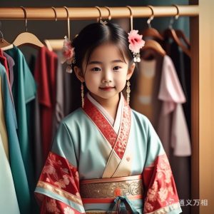 Text-to-image generation example by Tongyi Wanxiang. Prompt: A six-year-old girl's beautiful and exquisite Chinese-style Hanfu is displayed in front of a clothes rack, medium close-up, 85mm lens. | Photo by Alibaba Cloud's Tongyi Wanxiang/NHA File Photo