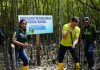 (From left) Sharmila Sekarajasekaran (Senior Independent Non-Executive Director, Top Glove) and Lim Cheong Guan (Managing Director, Top Glove) join hands with the Kampung Sijangkang community to plant mangrove propagules at Sijangkang Mangrove Recreational Park (SMRP). | Photo by Top Glove/NHA File Photo