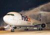A water salute ceremony was held to welcome the first FedEx Boeing 767 Freighter that was used to kick-start the new flight in the evening of 31 October 2023. | Photo by FedEx/NHA File Photo