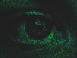 Spyware concept photo. The cyber green photo is made up of an eye constructed with the 1010 matrix. | Source: Kaspersky/NHA File Photo