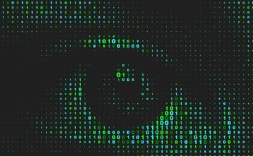 Spyware concept photo. The cyber green photo is made up of an eye constructed with the 1010 matrix. | Source: Kaspersky/NHA File Photo