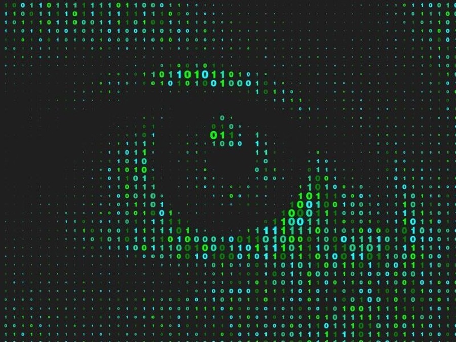 Spyware concept photo. The cyber green photo is made up of an eye constructed with the 1010 matrix. | Source: Kaspersky/NHA File Photo