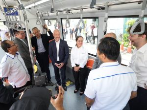 The VIPs touring the interior of the new Volvo BZL-GML Eco Range electric bus. | Shah Alam, Selangor, Malaysia. 21 May 2024 | Photo by Volvo / NHA File Photo