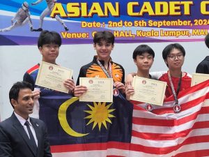 The Malaysian men's cadet foil team at the Asian Cadet Cup 2024. | Kuala Lumpur, Malaysia. 5 September 2024 | Photo by News Hub Asia