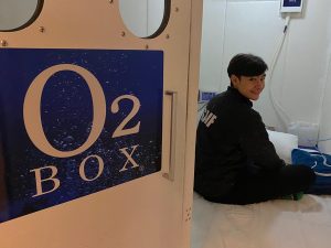 Young fencer, Saif Nordin, in the Oxygen Box for his Hyperbaric Oxygen Therapy (HBOT) session at Japanese Healing in Plaza Damas 3, Kuala Lumpur, Malaysia. | Photo by News Hub Asia