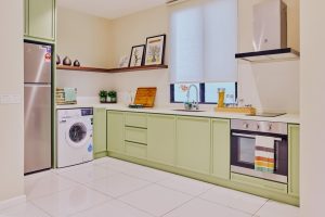 The Type A1 kitchen features mint-green cabinets that add a refreshing touch of nature, blending style and functionality to complement the tranquil living space. | Photo by TuJu / NHA File Photo