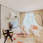 The Type D1 living room blends soft tones, clean lines, and functional decor for a serene, stylish retreat.