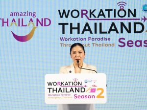 Thapanee Kiatphaibool, governor of the Tourism Authority of Thailand (TAT) spoke at the launch of the “Workation Paradise Throughout Thailand Season 2” project on 16 December 2024. | Photo by TAT Newsroom / NHA File Photo