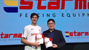 14-year-old Malaysian fencing prodigy, Saif Nordin (left), with Mr Yap Yew Kong, Advisor to Starmax Fencing. | Kuala Lumpur, Malaysia. 8 January 2025. | Photo by News Hub Asia