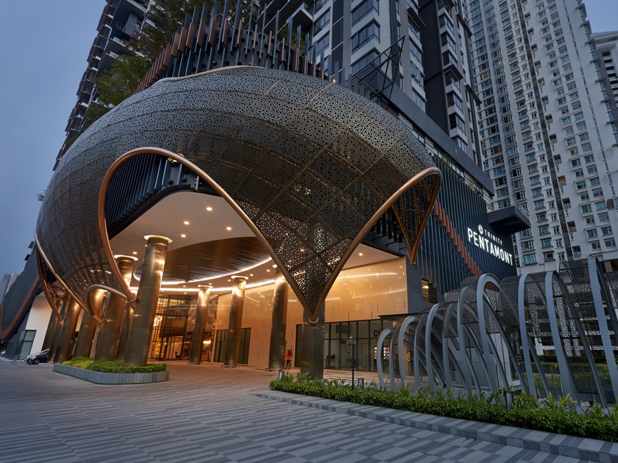 The iconic entrance of Trinity Pentamont, a testament to its innovative architectural vision and premium urban living experience. | Photo by Trinity Group / NHA File Photo