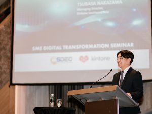 Tsubasa Nakazawa, managing director of Kintone Southeast Asia Sdn Bhd spoke at the SME Digital Transformation Seminar. | The Waterfront Hotel, Kuching, Sarawak, Malaysia. 18 February 2025. | Photo by Kintone / NHA File Photo