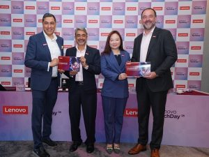 Launch of Lenovo CIO Playbook 2025. From left: Sumir Bhatia, president of Infrastructure Solutions Group Asia Pacific, Lenovo; Varinderjit Singh, general manager of Lenovo Malaysia; Fan Ho, executive director and general manager for the solutions and services group of Lenovo Asia Pacific; and Vlad Rozanovich, senior vice president of Infrastructure Solutions Group, Lenovo Worldwide. | Photo by Lenovo / NHA File Photo