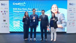 (From left to right): Chooi Yau Chong, Assistant Vice President of CapBay Ventures; Darrel Ang, Co-founder of CapBay; Y.M. Tunku Dato’ Mohamed Alauddin Tunku Naquiyuddin, Chief Executive Officer and Executive Director of Antah Healthcare Group; and Carmen Chan, Vice President (Healthcare Industry) of CapBay, during the official launch of CrediBill at SEACare 2025. | MITEC, Kuala Lumpur, Malaysia. 23 April 2025 | Photo by CapBay / NHA File Photo