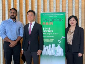 Speakers at the ProPak Asia 2025 KL Roadshow. From left: Paul Savuriar from GlobalData PLC; Dr Visit Limlurcha, vice chairman of The Thai Chamber of Commerce; and Kotchasorn Tocharoentanapol, deputy event director for ProPak Asia, Informa Markets, Thailand. | The RuMa Hotel and Residences, Kuala Lumpur, Malaysia. 22 April 2025 | Photo by Informa Markets / NHA File Photo