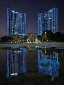 The Pullman Wuxi New Lake Hotel in Wuxi, China. As the sun goes down, the reflection is truly a work of art. | Photo by Coach Andrew Mok / News Hub Asia