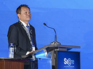 Richard Teo, Executive Chairman of Qube Integrated Malaysia Sdn. Bhd. delivering welcome remarks at SEACare 2025. | MITEC, Kuala Lumpur, Malaysia. 23 April 2025 | Photo by SEACare / NHA File Photo