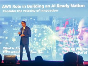 Eric Conrad, regional managing director (ASEAN, Public Sector), AWS, presenting on AWS’ role in accelerating public sector innovation with cloud and AI. | Kuching, Sarawak, Malaysia. 5 May 2025 | Photo by AWS / NHA File Photo