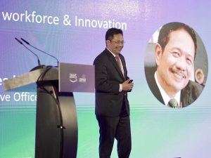 Dato Haji Syeed Mohd Hussien bin Wan Abd Rahman, chief executive officer, CENTEXS, presenting on the AWS-CENTEXS collaboration. | Kuching, Sarawak, Malaysia. 5 May 2025 | Photo by AWS / NHA File Photo