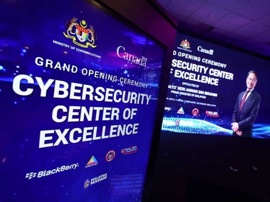 A photo of the stage backdrop for grand opening ceremony of the Cybersecurity Center of Excellence in Malaysia. | Cyberjaya, Malaysia. 7 May 2025 | Photo by Blackberry Malaysia / NHA File Photo