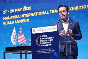 The Honourable Steven Sim Chee Keong, Minister of Human Resources Malaysia (KESUMA) delivering his officiating speech at the ASEAN Human Capital Development Investment Symposium in Kuala Lumpur, Malaysia. 27 May 2025. | Photo by HRD Corporation / NHA File Photo