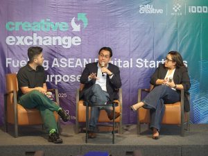 From left: Saddan Husain, business analyst and Accelerator Startup program officer at Telkom Indonesia; Ahmad Azuar Zainuddin, CEO of Satu Creative; and Mia Aulia, vice president of Program KUMPUL. | Jakarta, Indonesia. 16 May 2025. | Photo by Satu Creative / NHA File Photo
