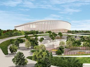 The new 45,000-seat stadium will feature a retractable pitch, two training fields, and modern infrastructure designed for sports, cultural, and lifestyle events. - Artist impression, 16 May 2025. | Photo by Scoop / NHA File Photo