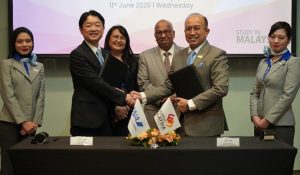 From left: Akira Tamura, general manager of All Nippon Airways (ANA); and Novie Tajuddin, chief executive officer of Education Malaysia Global Services (EMGS). The MoU exchange was witnessed by Datuk Ahmad Shalimin Ahmad Shafie, chairman of EMGS, and Faradina Kamarudin. manager for Sales, Reservation and Ticketing at ANA, on 11 June 2025 at the DoubleTree by Hilton Putrajaya Lakeside, Putrajaya, Malaysia. | Photo by EMGS / NHA File Photo