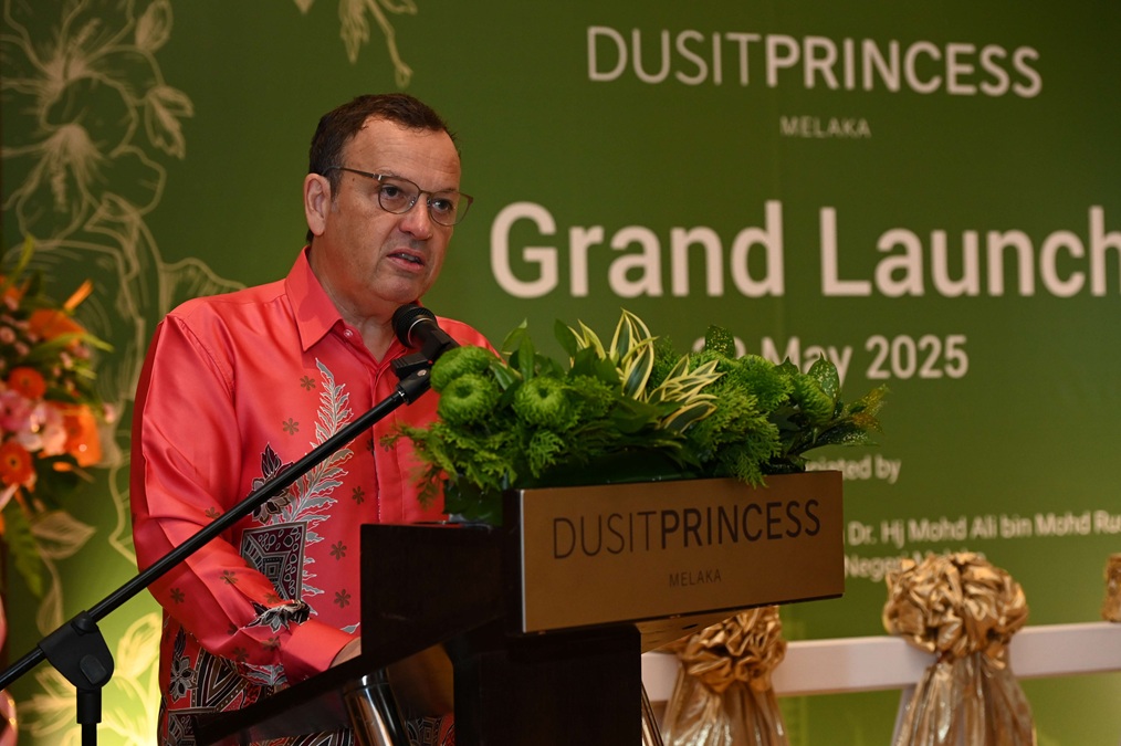 Gilles Cretallaz, chief operating officer of Dusit International during his speech at the grand launch of Dusit Princess Melaka in Malaysia on 29 May 2025. | Photo by Dusit International / NHA File Photo