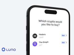 Luno photo showing cryptos Hedera (HBAR) and The Graph (GRT) on the screen of a mobile phone. | Photo by Luno, 12 June 2025 NHA File Photo