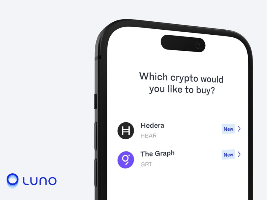 Luno photo showing cryptos Hedera (HBAR) and The Graph (GRT) on the screen of a mobile phone. | Photo by Luno, 12 June 2025 NHA File Photo