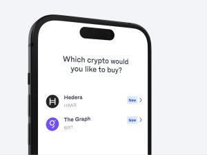 Luno photo showing cryptos Hedera (HBAR) and The Graph (GRT) on the screen of a mobile phone. | Photo by Luno / NHA File Photo
