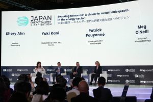 Panellists sharing insights at the panel discussion titled "Securing tomorrow: A vision for sustainable growth in the energy sector" at the Japan Energy Summit and Exhibition 2025. | Tokyo Big Sight, Tokyo, Japan. 18 June 2025 | Photo by Japan Energy Summit and Exhibition 2025 / NHA File Photo