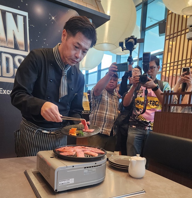 Wagyu by La Moon’s head chef, Saburou Niitsu demonstrated ways to cook wagyu as the part of the grand opening ceremony of the restaurant. | Wagyu by La Moon, Taman Tun Dr Ismail, Kuala Lumpur, Malaysia. 25 June 2025. | Photo by Ruzanna Muhammad / News Hub Asia