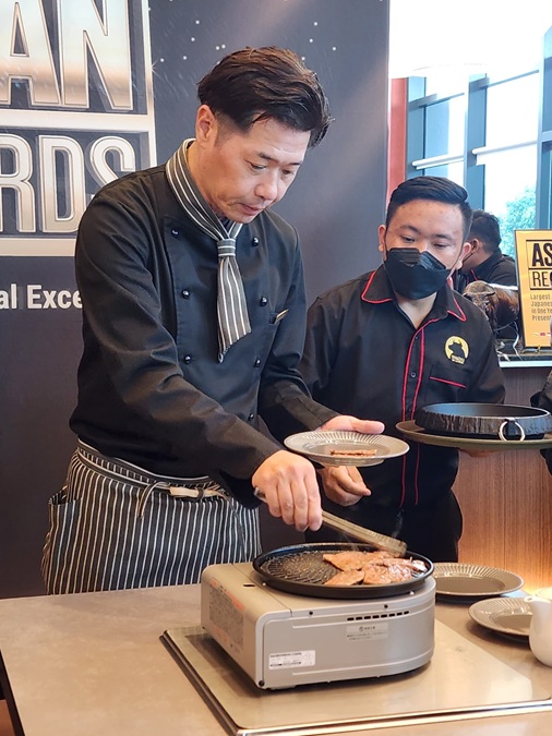 Wagyu by La Moon’s head chef, Saburou Niitsu demonstrated ways to cook wagyu as the part of the grand opening ceremony of the restaurant. | Wagyu by La Moon, Taman Tun Dr Ismail, Kuala Lumpur, Malaysia. 25 June 2025. | Photo by Ruzanna Muhammad / News Hub Asia