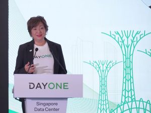 Jamie Khoo, DayOne's CEO giving her speech at the launch of DayOne's first data centre in Singapore on 25 July 2025. | Photo by DayOne / NHA File Photo