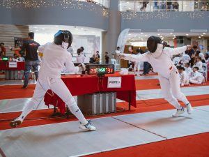 Épée fencers compete on the piste at the Negeri Sembilan Youth Challenge (NSYC), which was held in Centerpoint Seremban in Negeri Sembilan, Malaysia. 21-23 June 2025. | Photo by Negeri Sembilan Fencing Association / NHA File Photo