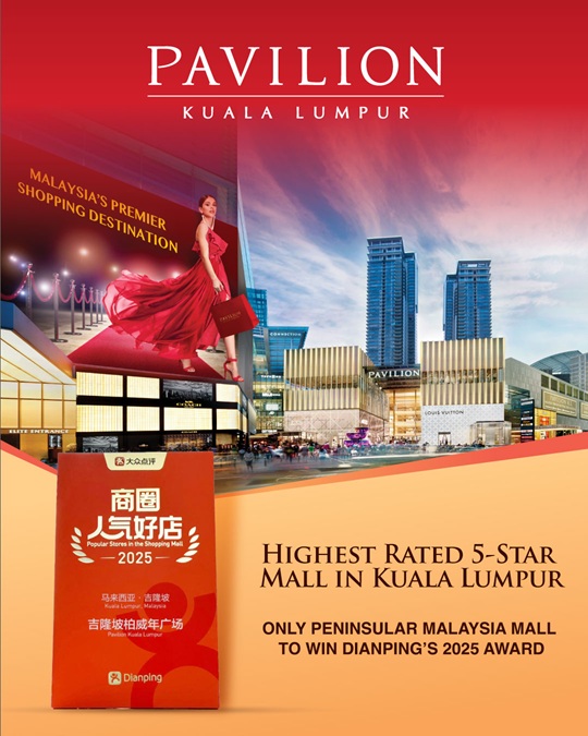 Pavilion KL awarded Dianping's Popular Stores in the Shopping Mall 2025 award. Source: Pavilion KL