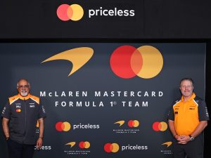 Raja Rajamannar, chief marketing and communications officer for Mastercard (left) and McLaren Racing chief executive officer Zak Brown (right) at McLaren Racing's event announcing Mastercard as Official Naming Partner of McLaren Formula 1 Team from 2026. | Photo by Mastercard (28 August 2025) / NHA File Photo