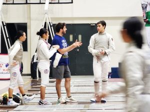 Malaysian fencer, Saif Nordin, receiving technical instruction from Italian coach, Simone Biondi, at the 2025 SFC International Fencing Camp in Kuala Lumpur, Malaysia. 14 July 2025. | Photo by Ruzanna Muhammad / News Hub Asia