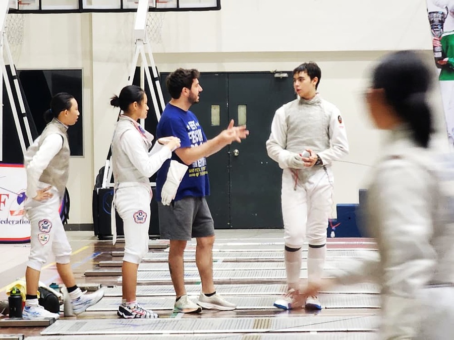 Malaysian fencer, Saif Nordin, receiving technical instruction from Italian coach, Simone Biondi, at the 2025 SFC International Fencing Camp in Kuala Lumpur, Malaysia. 14 July 2025. | Photo by Ruzanna Muhammad / News Hub Asia
